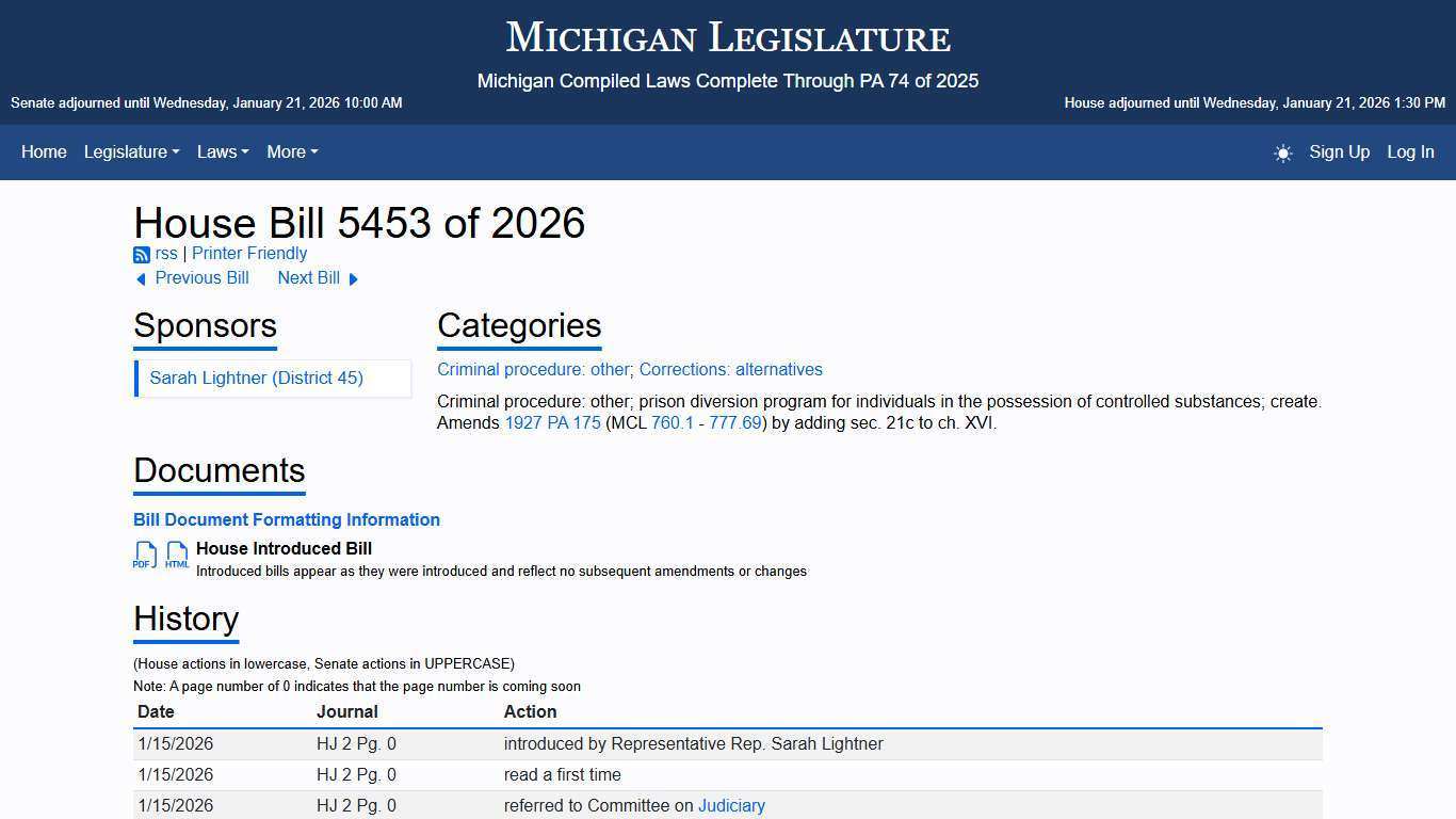 House Bill 5453 of 2026 - Michigan Legislature